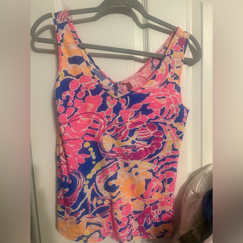 Lilly Pulitzer Pink Blue Yellow Swirl Print Tank
